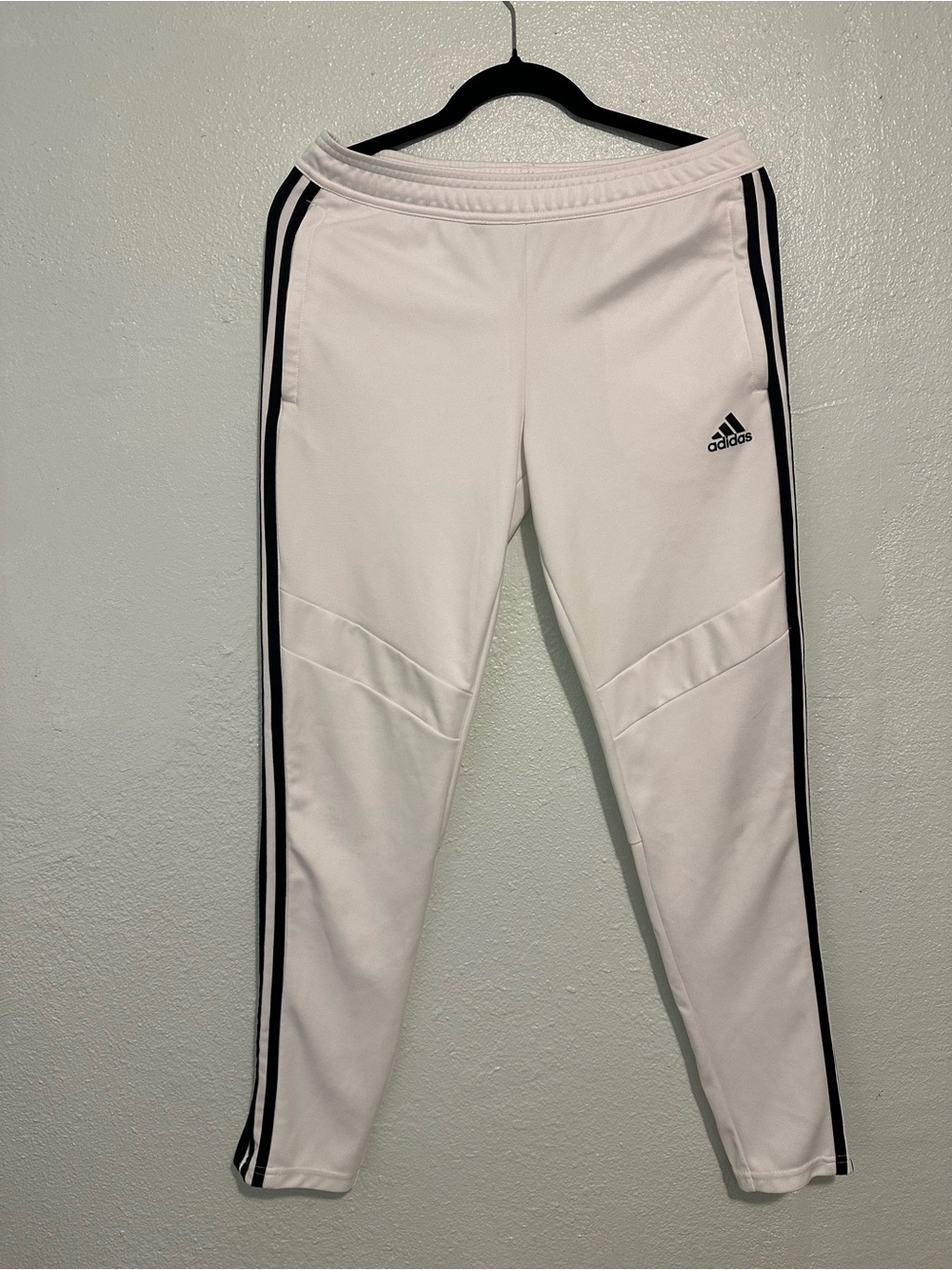 adidas White Jogger Pants with Black Side Stripes Size Medium